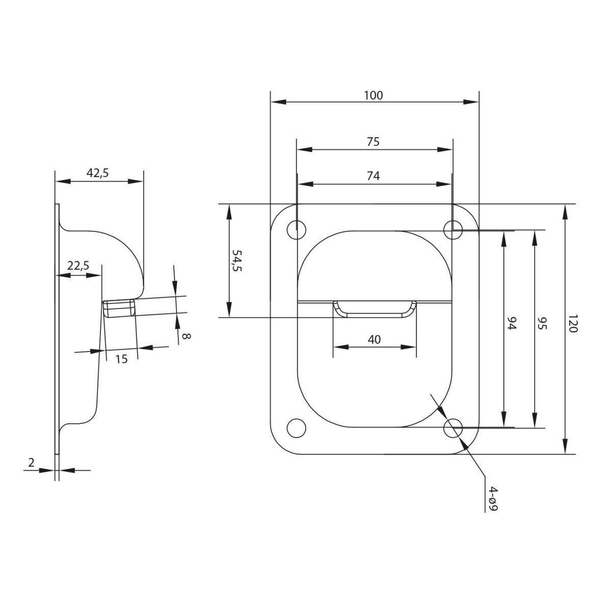 61.092.OG 120X100 mm H43 mm atrama su guminiu buferiu 1 61.092.OG 120X100 mm H43 mm atrama su guminiu buferiu 1