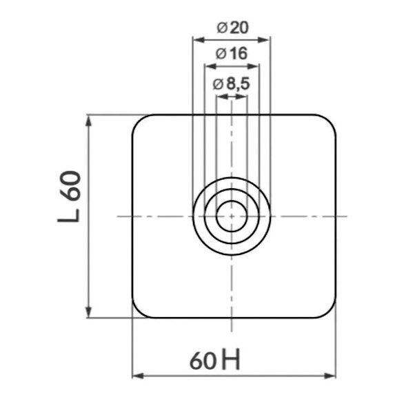 N01.6060.4XS 60x60x28 mm Vidurinis stiklo laikiklis 2 N01.6060.4XS 60x60x28 mm Vidurinis stiklo laikiklis 2